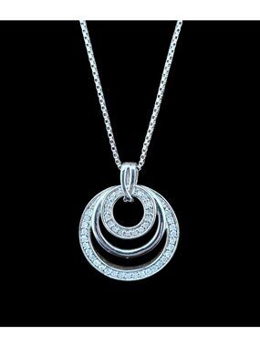 SAI 925 Sterling Silver Circle Pendant Necklace CZ Accents & Italian Box Chain